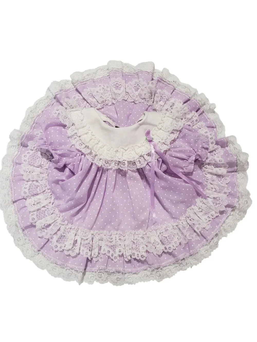 Vintage Jo Lene Purple Polka Dot Lace Tiered Circle Dress Party Frilly NB 0-6 M